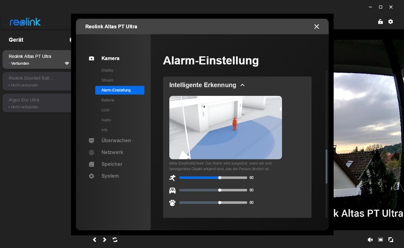Desktop-Anwendung für Reolink Altas PT Ultra: PTZ-Überwachungskamera mit 4K, Wi-Fi 6, Akku, farbiger Nachtsicht und kontinuierlicher Aufnahme