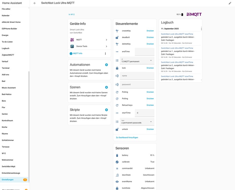 Switchbot Lock Ultra: Die Integration in Home Assistant ist über die Cloud, Bluetooth, Matter und MQTT möglich. 