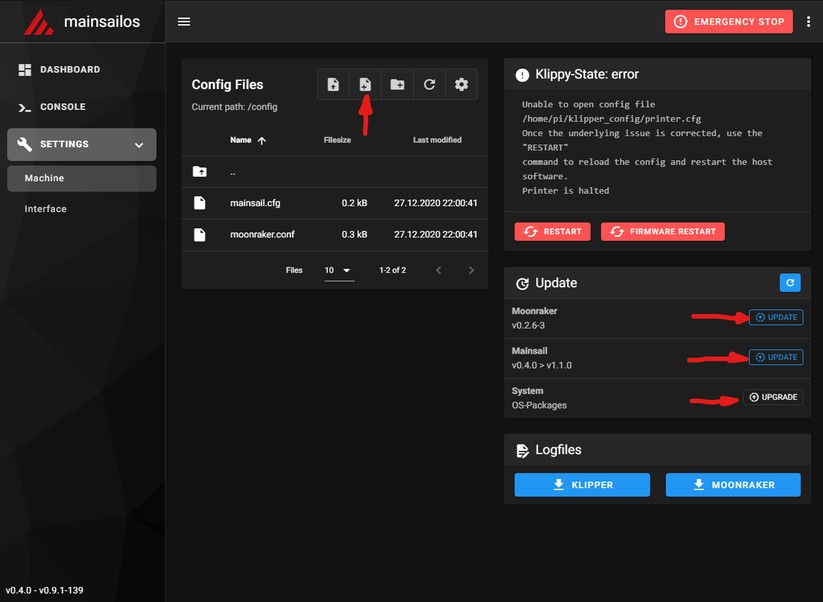 Einrichtung MainSailOS: