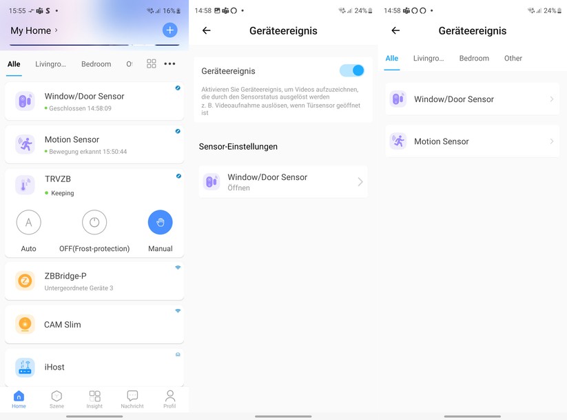 Mit der Ewelink-App können integrierter Sensoren als Aufnahme-Trigger genutzt werden. So können Anwender etwa einen Fenster-Offen-Sensor dafür konfigurieren. Damit nimmt die Kamera schon auf, bevor etwa ein Einbrecher durch den Bewegungssensor der Kamera erfasst wird.