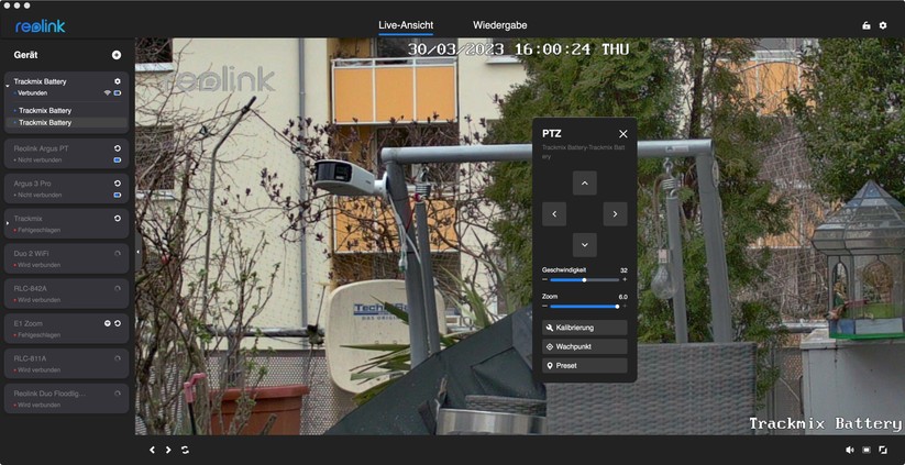 Reolink Trackmix Akku: App-Oberfläche und Beispiel-Bilder