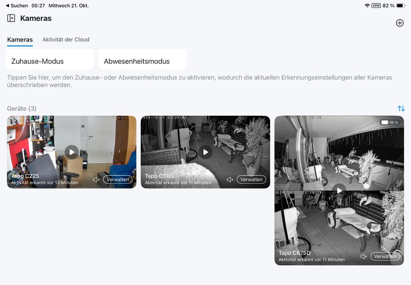 Die Tapo-App ist auch für Tablets optimiert. Sie reagiert zügig und stellt den Kamerastream nahezu verzögerungsfrei dar.
