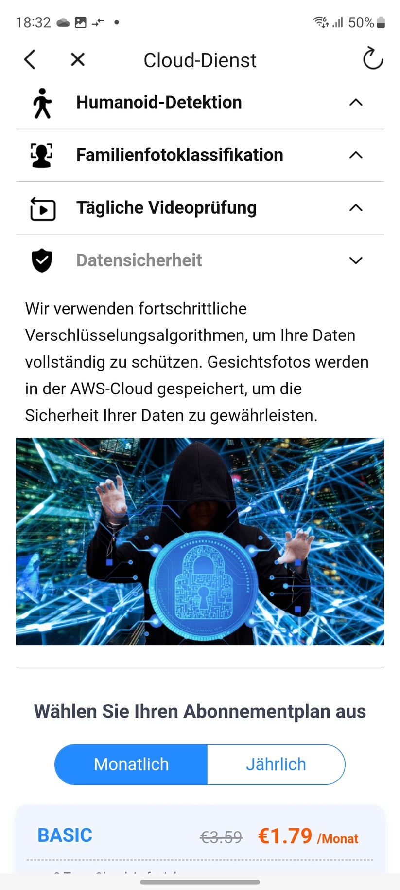 Foscam C5M 3K: Standardmäßig erkennt die Überwachungskamera Personen und Tiere. Weitere Erkennungsfunktionen bietet das kostenpflichtige Cloud-Abo.