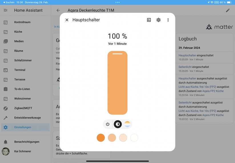 Dank Matter-Kompatibilität lässt sich die Aqara-Deckenleuchte unter anderem auch über Apple Home, Homey Pro und Home Assistant steuern. 