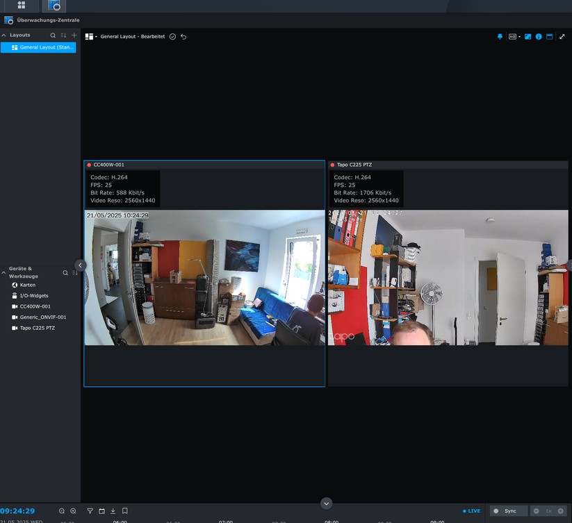 Die CC400W bietet auch einen Zugriff per Browser. Dort kann man sie auch auf Onvif umstellen, um sie etwa mit Hoem Assistant zu steuern. Allerdings steht sie in diesem Fall nicht mehr unter Synology Surveillance Station zur Verfügung, respektive die Einbindung per Onvif führt dort zu Verbindungsabbrüchen. 