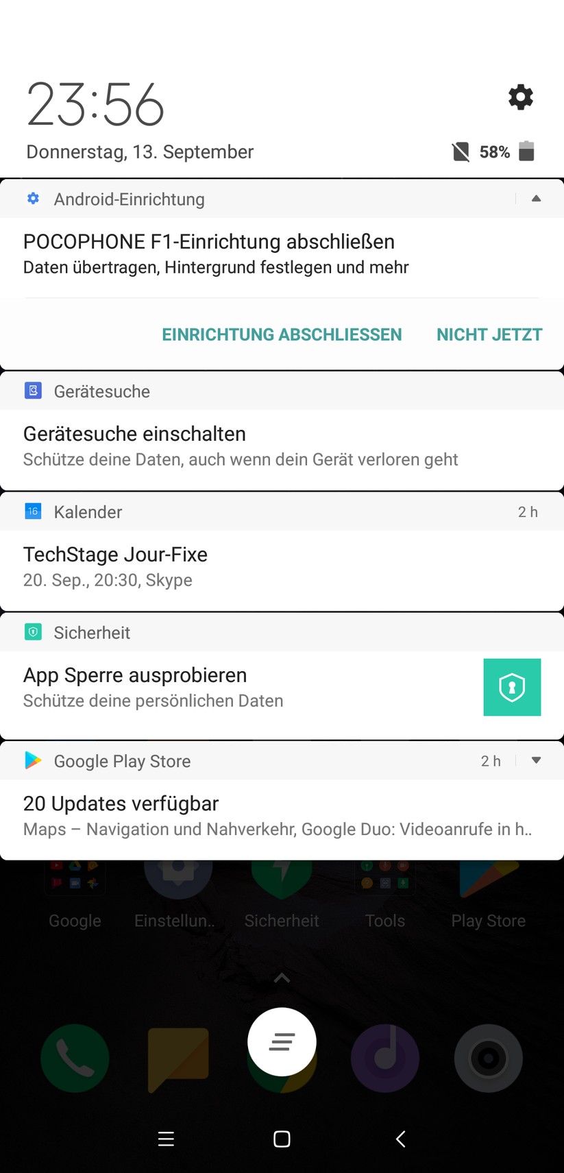Benachrichtigungen auf dem Pocophone F1