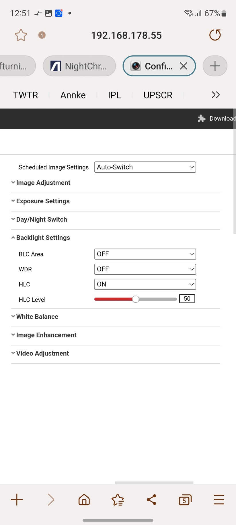 Annke NCPT500: Optionen zur Steuerung der Bildqualität stehen nur per Browser oder per Desktop-App zur Verfügung.