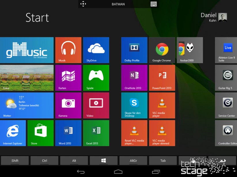 Die Ansicht der Modern-Oberfläche des Windows-PCs auf dem Android-Tablet ist ansehnlich; die Bedienung funktioniert gut.