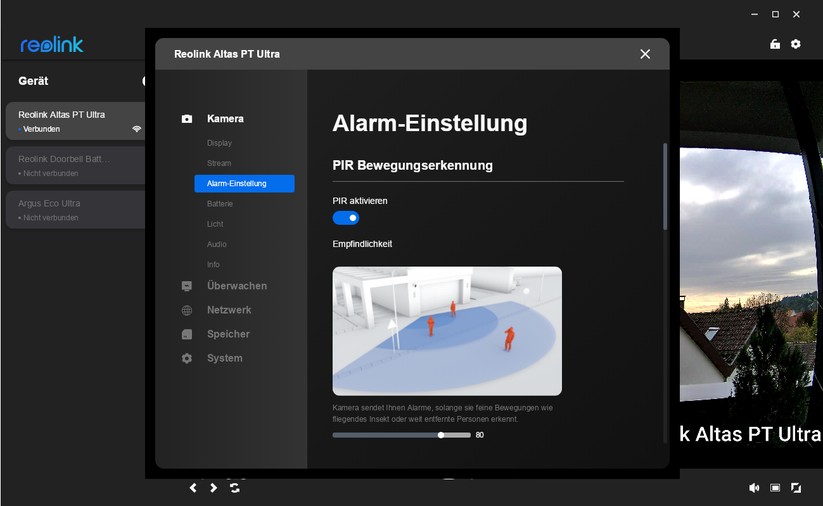 Desktop-Anwendung für Reolink Altas PT Ultra: PTZ-Überwachungskamera mit 4K, Wi-Fi 6, Akku, farbiger Nachtsicht und kontinuierlicher Aufnahme