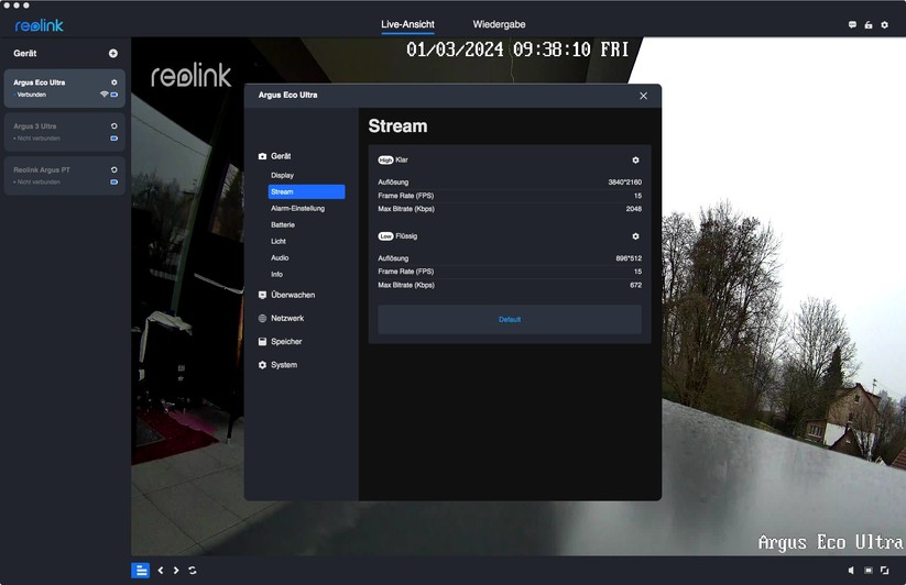 Reolink Argus Eco Ultra: Einstellungen mit Desktop-App