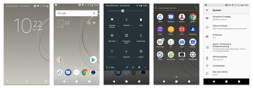 Die Software im Xperia XZ1 heißt Xperia UI und basiert auf Android OS 8.0 Oreo.