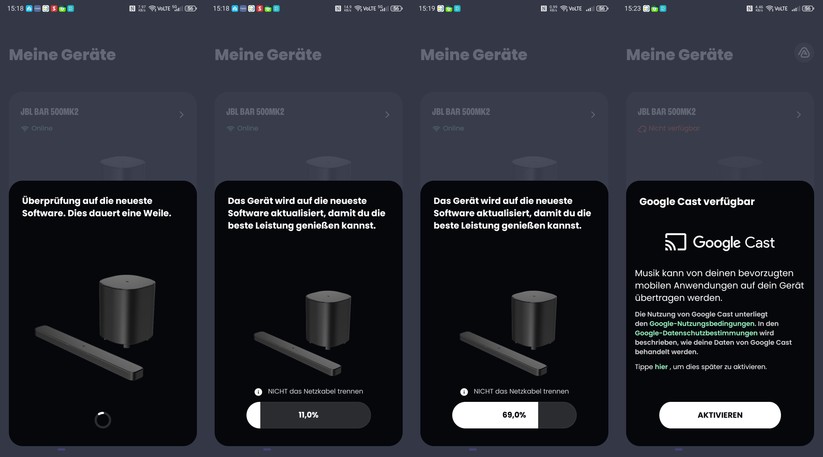 Mit der App JBL One ist die Inbetriebnahme inklusive Firmware-Update und Kalibrierung schnell abgeschlossen.