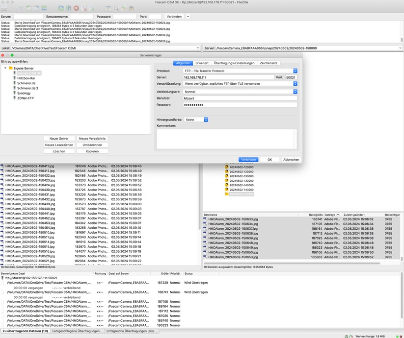 Foscam C5M 3K: Per FTP-Client können Anwender direkt auf den Speicher der Kamera zugreifen.