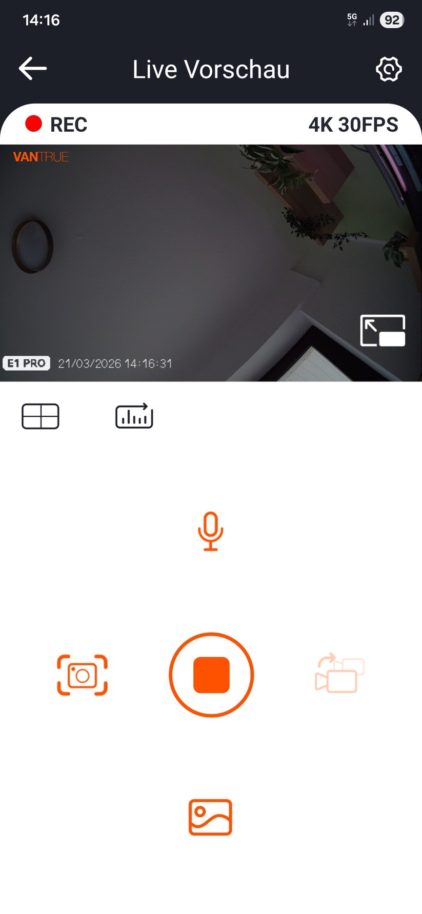 Vantrue E1 Pro – Screenshots der App