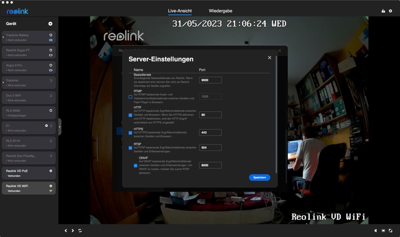 Reolink Video Doorbell: Onvif-Konfiguration