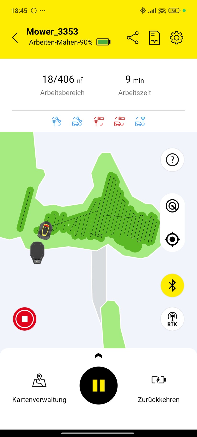 Mit der Kärcher-App Outdoor-Robots wird der RCX 6 in Betrieb genommen und gesteuert.