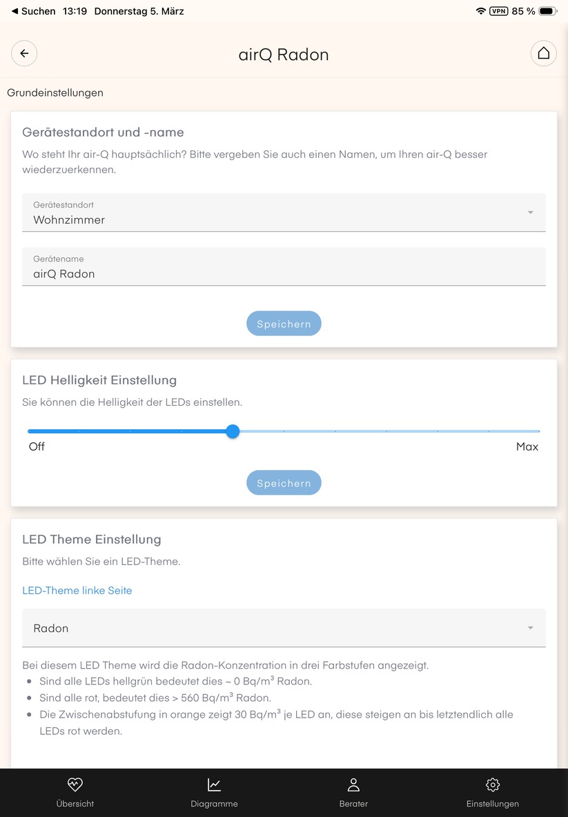 Die Air-Q-App überzeugt nicht nur mit einer übersichtlichen Darstellung der gemessenen Sensorwerte, sondern auch mit detaillierten Erläuterungen. 