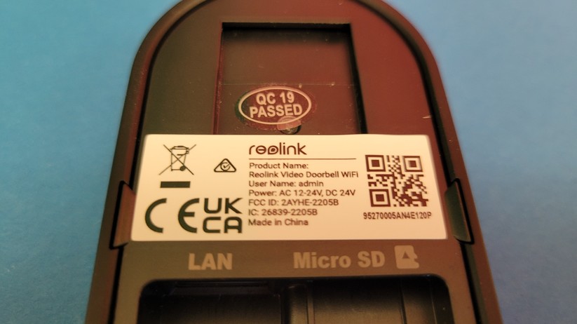 Reolink Video Doorbell: 5 Megapixel, Sichtfeld: 134° horizontal 97° vertikal, 180° diagonal