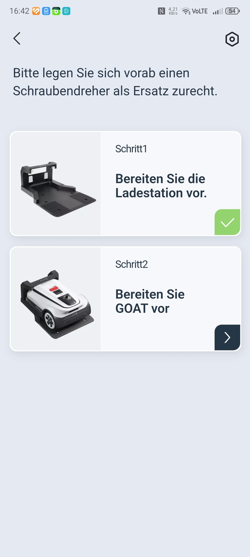 Die App bietet eine detaillierte Montageanleitung, sodass man das Handbuch dafür nicht benötigt.