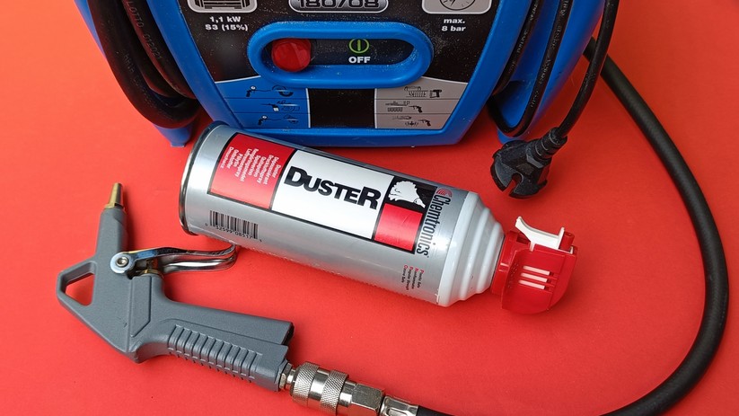 Die Druckluft aus dem Kompressor hilft bei der Beseitigung von Bohrstaub & Co.