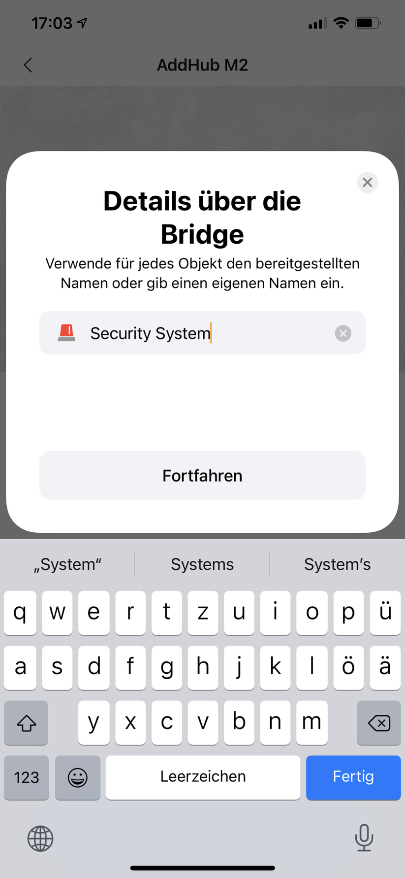 Die Komponenten melden sich als Alarmanlage in Homekit an.