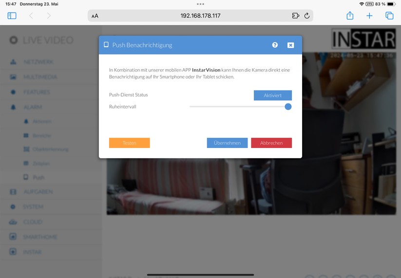 Instar IN-8401: Zugriff über Browser mit moderner und übersichtlicher Web-UI