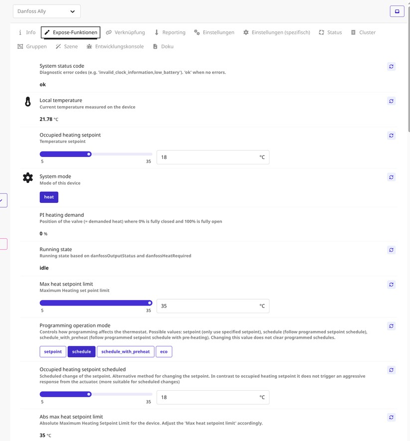 In Home Assistant zeigt das Danfoss Ally seine wahre Stärke: Über 30 Entitäten ermöglichen tiefe Einblicke und präzise Steuerung, während Community-Blueprints die Gateway-Funktionalität nachbilden – eine Flexibilität, die die Hersteller-App schmerzlich vermissen lässt.