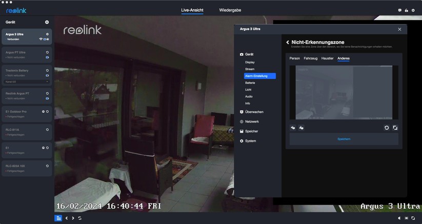 Reolink Argus 3 Ultra: Desktop-App