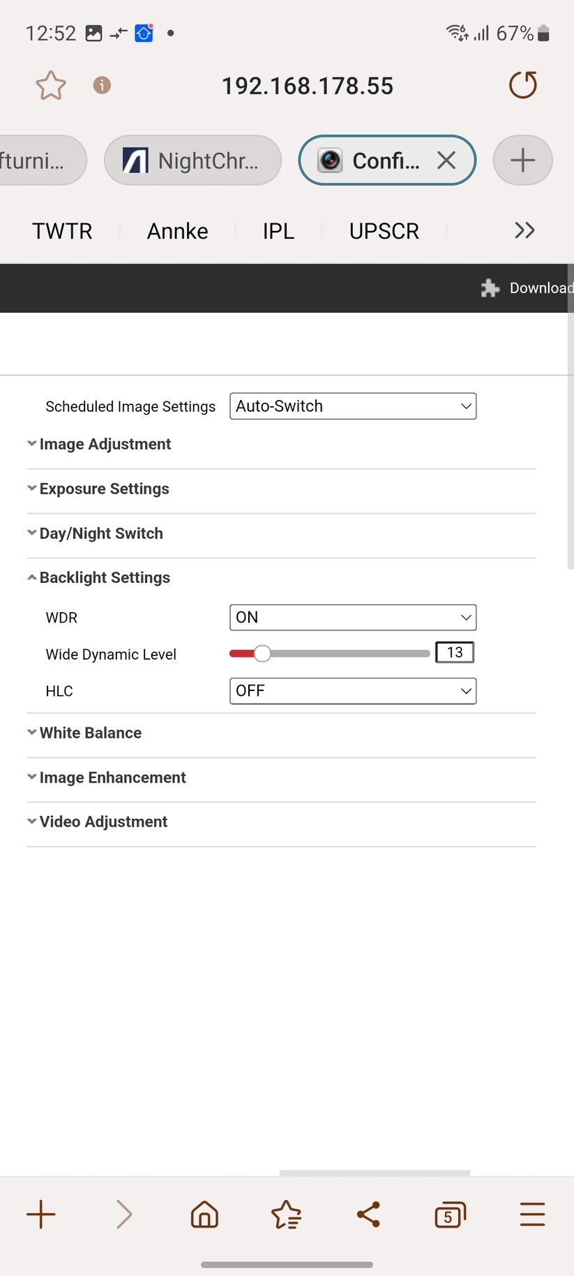 Annke NCPT500: Optionen zur Steuerung der Bildqualität stehen nur per Browser oder per Desktop-App zur Verfügung.