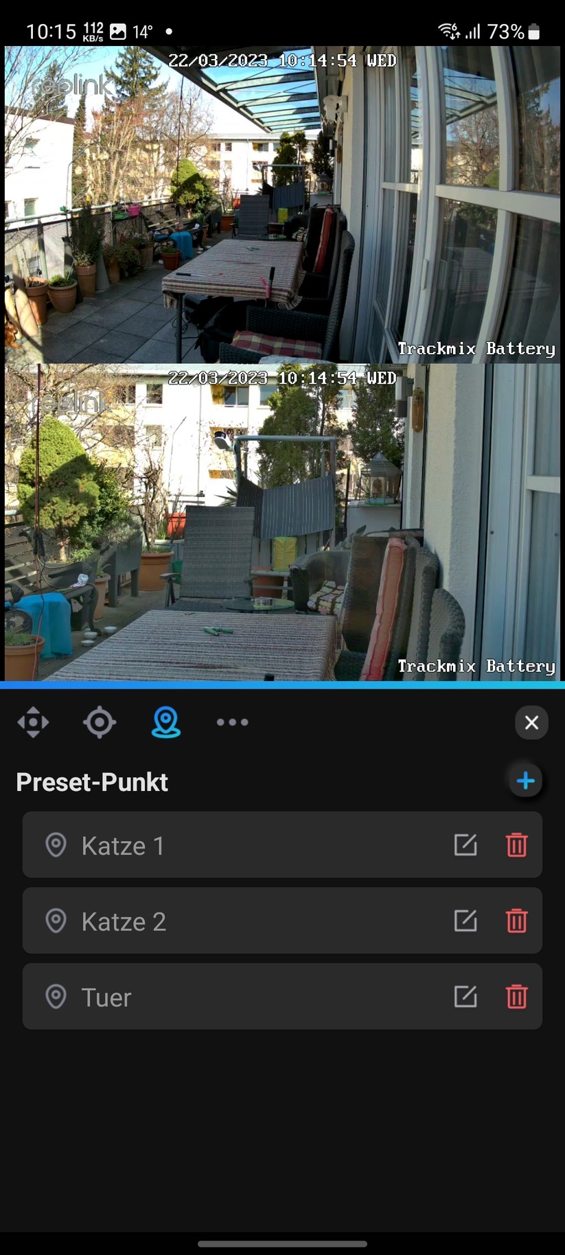 Reolink Trackmix Akku: App-Oberfläche und Beispiel-Bilder