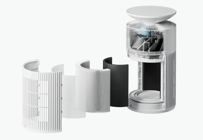 Switchbot Luftreiniger F6: Wie üblich kommt ein Filter zum Einsatz, der mittels drei Schichten Feinstaub (HEPA) & Gerüche (Aktivkohle) filtert.