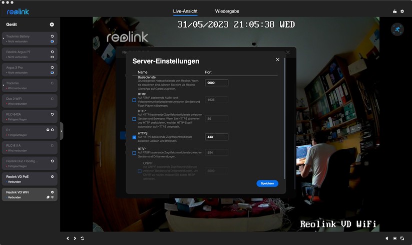 Reolink Video Doorbell: Unter Server-Einstellungen wird Onvif aktiviert, sodass man die Kamera auch mit NAS-Lösungen wie Synology Surveillance Station in Betrieb nehmen kann.