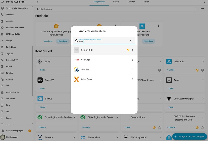 Solakon One: Integration in Home Assistant
