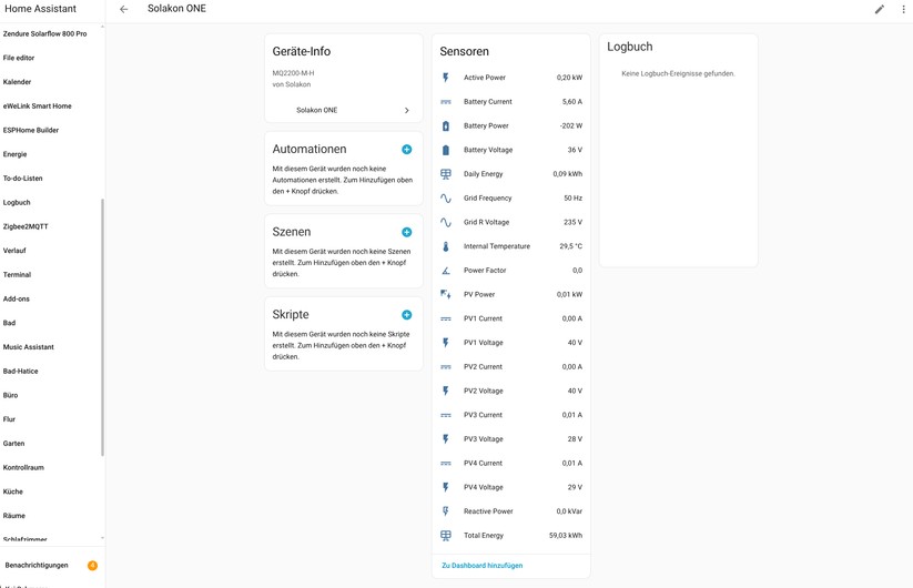 Solakon One: Integration in Home Assistant