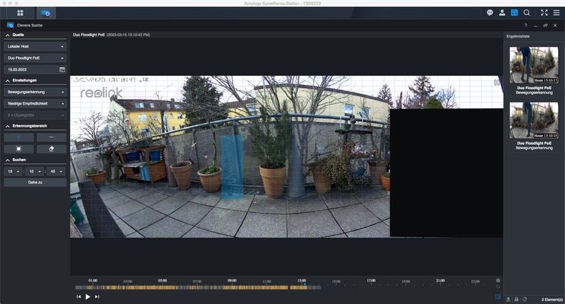 Synology Surveillance Station: Mit "Clevere Suche" bietet die Surveillance-Station leistungsfähige Analysemethoden. So kann die Software nach vermissten Objekten suchen. 