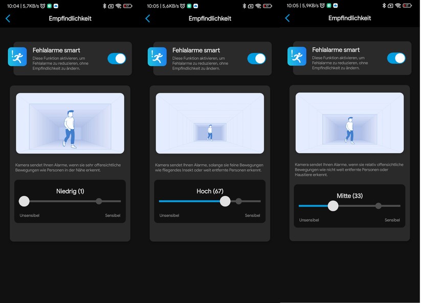 Reolink Go PT Plus: Die Kamera unterscheidet bei der Bewegungserkennung zwischen Personen und Fahrzeuge. Mit der Aktivierung von "Fehlalarme Smart" sollen Bewegungen von kleinen Objekten keine Alarme mehr auslösen. Anwender können zudem Alarmzonen definieren und zusätzlich die Sensibilität bei der Erkennung justieren.