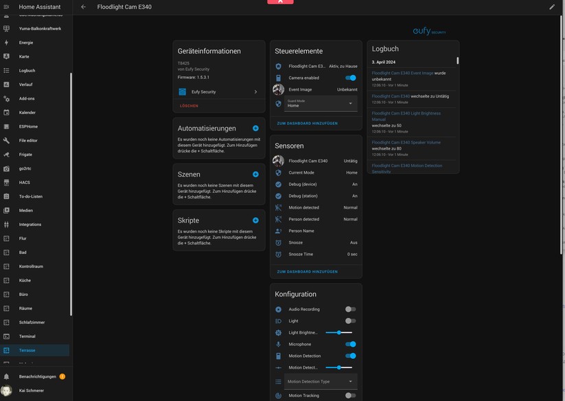 Eufy Floodlight Cam E340: Integration in Home Assistant