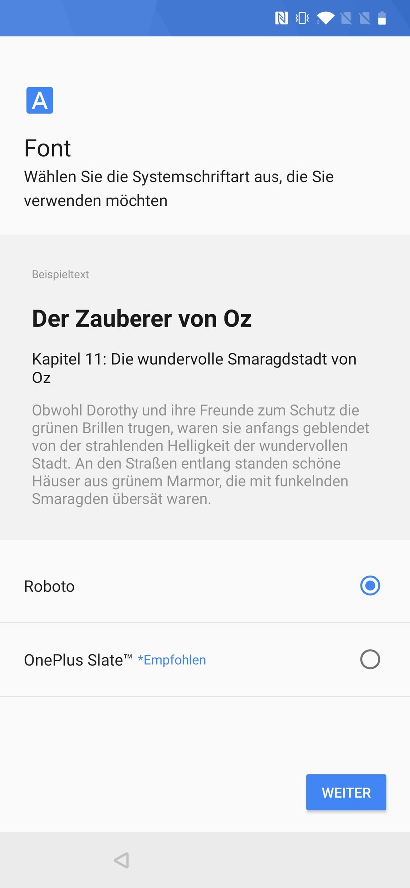 Auswahl der Schriftart beim Erststart