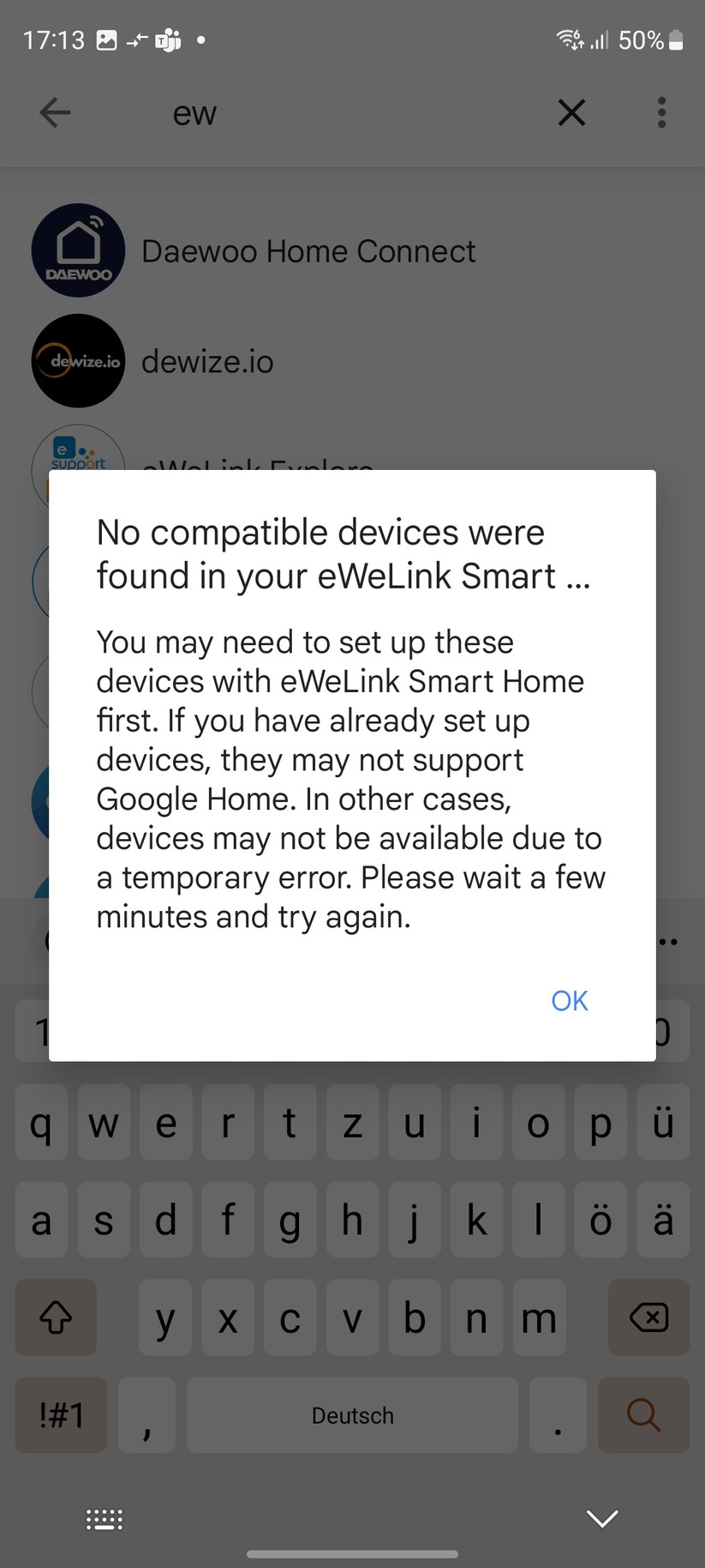  Die Koppelung mit Amazon Alexa und Google Assistant hat zwar prinzipiell funktioniert, doch beide Sprachassistenten haben das Sonoff-Thermostat nicht gefunden.