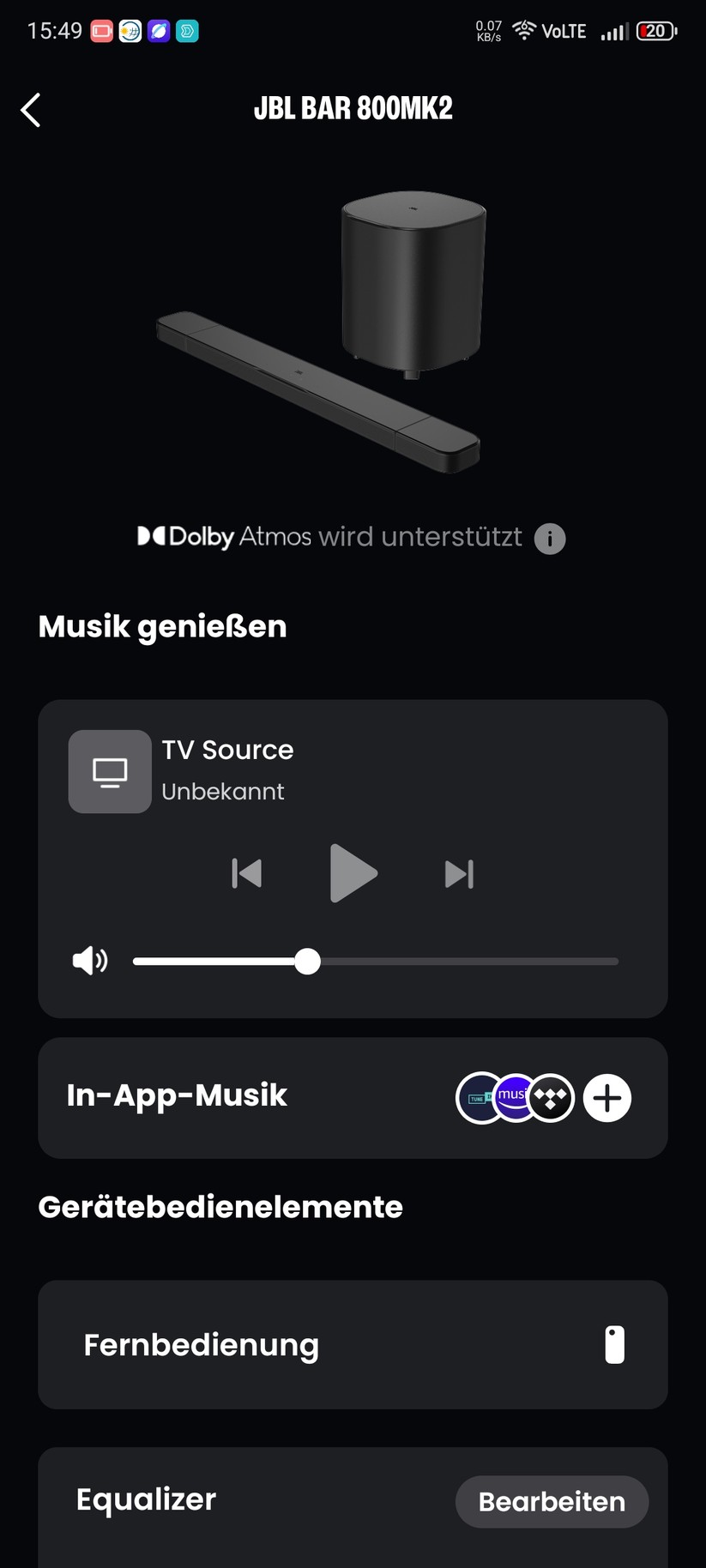 Die Einrichtung der Soundbar erfolgt mit der App JBL One