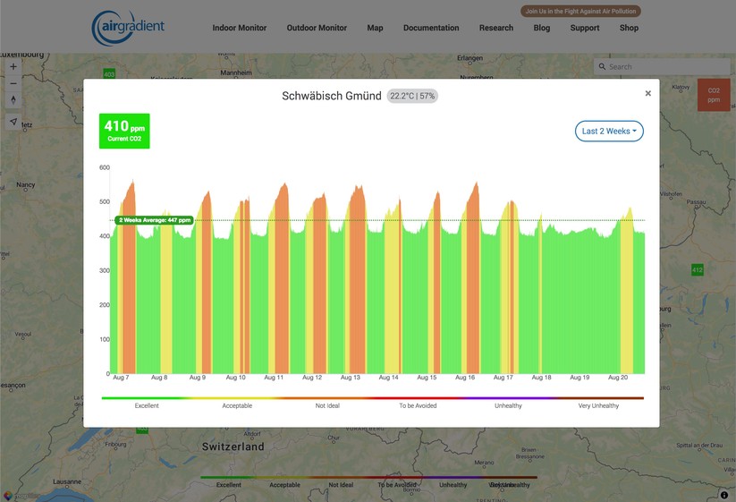 Air Gradient Open Air: Web-Dashboard und Landkarte mit Messwerten 