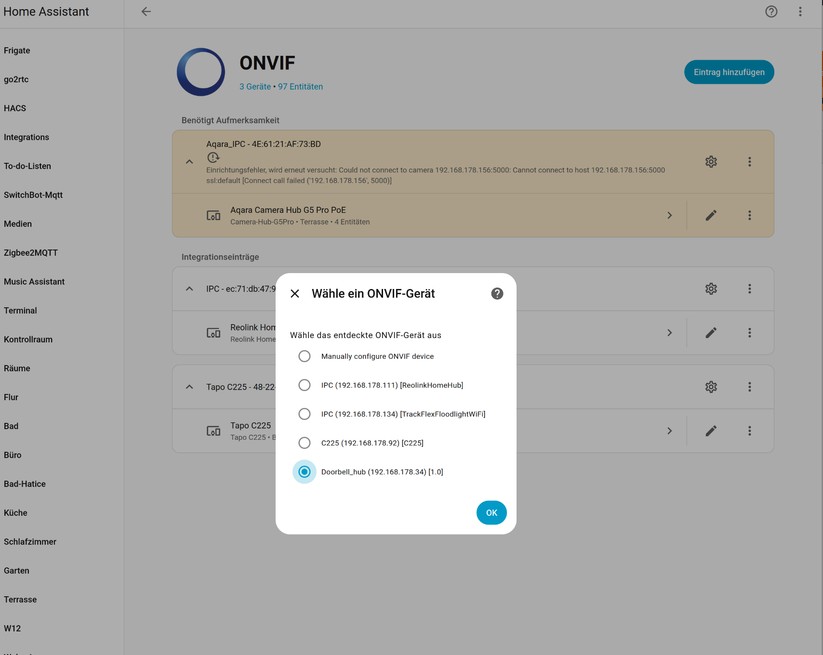 In Home Assistant lässt sich aktuell nur der Videostream der Kamera einbinden.