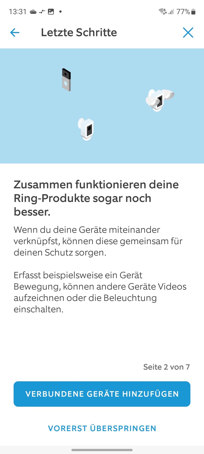 Ring Stick Up Cam Pro Akku: Die Einrichtung ist einfach und bietet viele Erläuterungen zur Kamera. Vorbildlich.