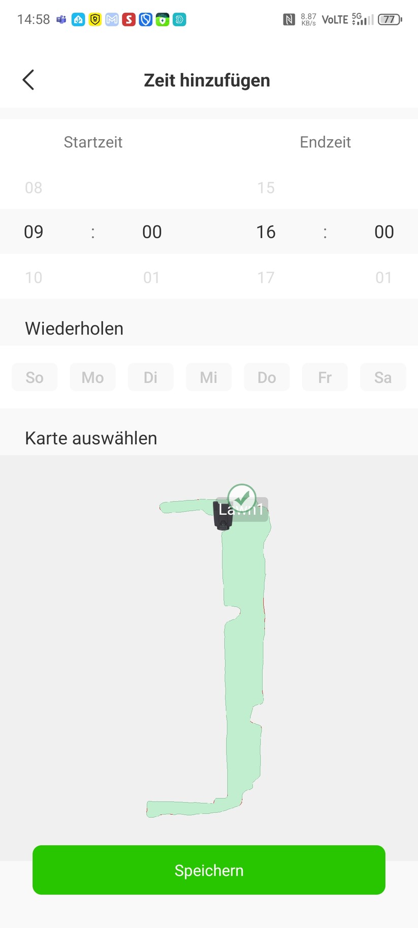 Roboup Raccoon 2 SE: Die Roboup-App liegt auf Deutsch und ist übersichtlich, sodass man den Mähroboter leicht konfigurieren und Zeitpläne erstellen kann.