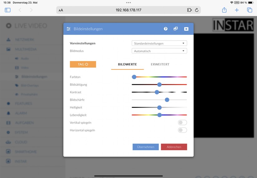 Instar IN-8401: Zugriff über Browser mit moderner und übersichtlicher Web-UI