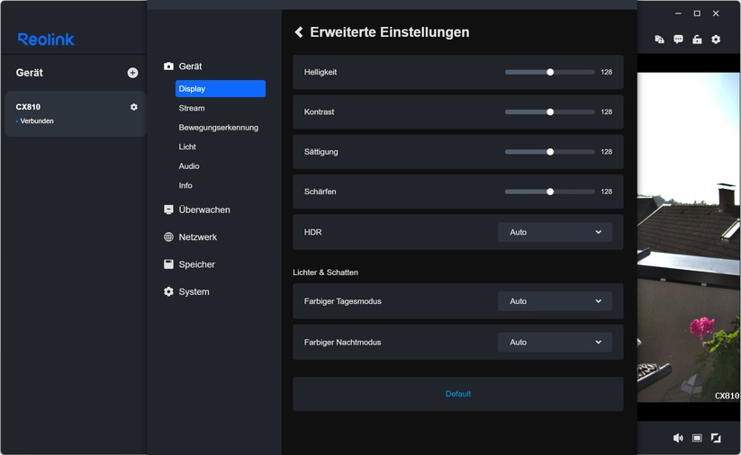 Reolink CX810: Einstellungen und Testaufnahmen