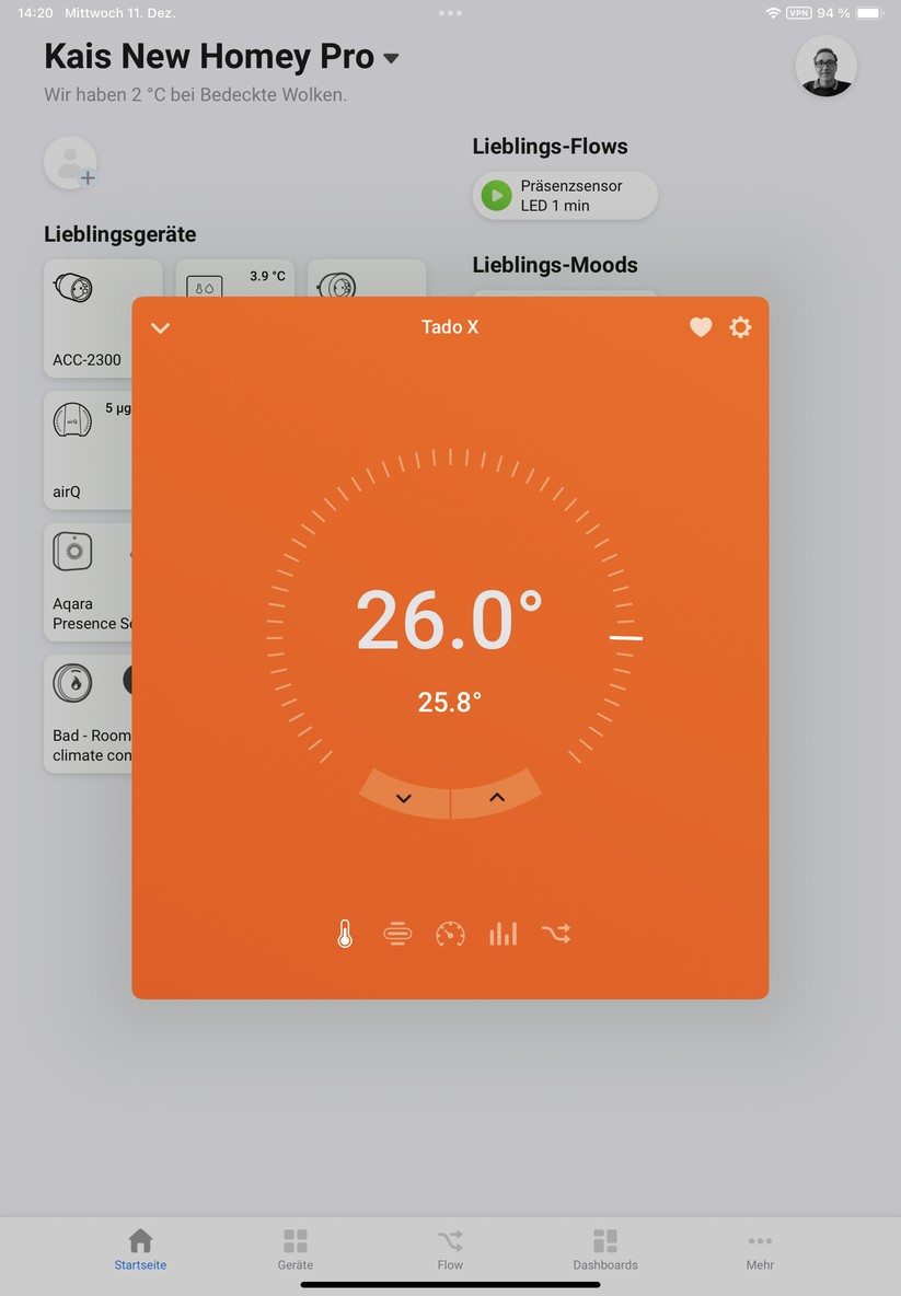  Dank Matter kann man das Heizkörperthermostat auch mit Homey Pro steuern.