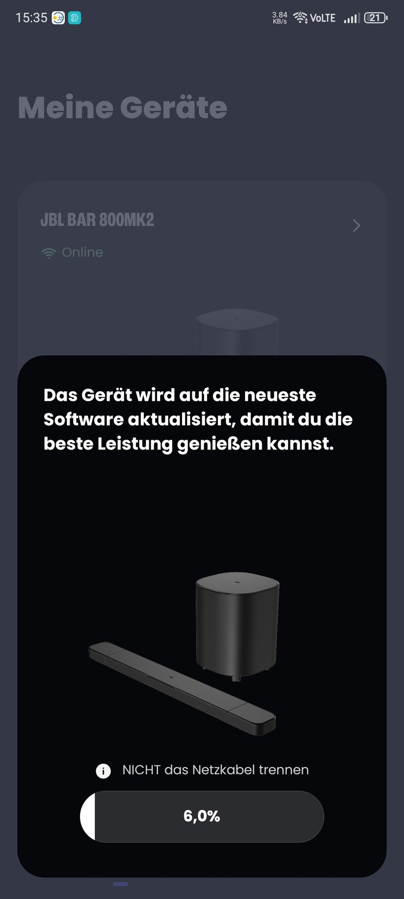 Die Einrichtung der Soundbar erfolgt mit der App JBL One