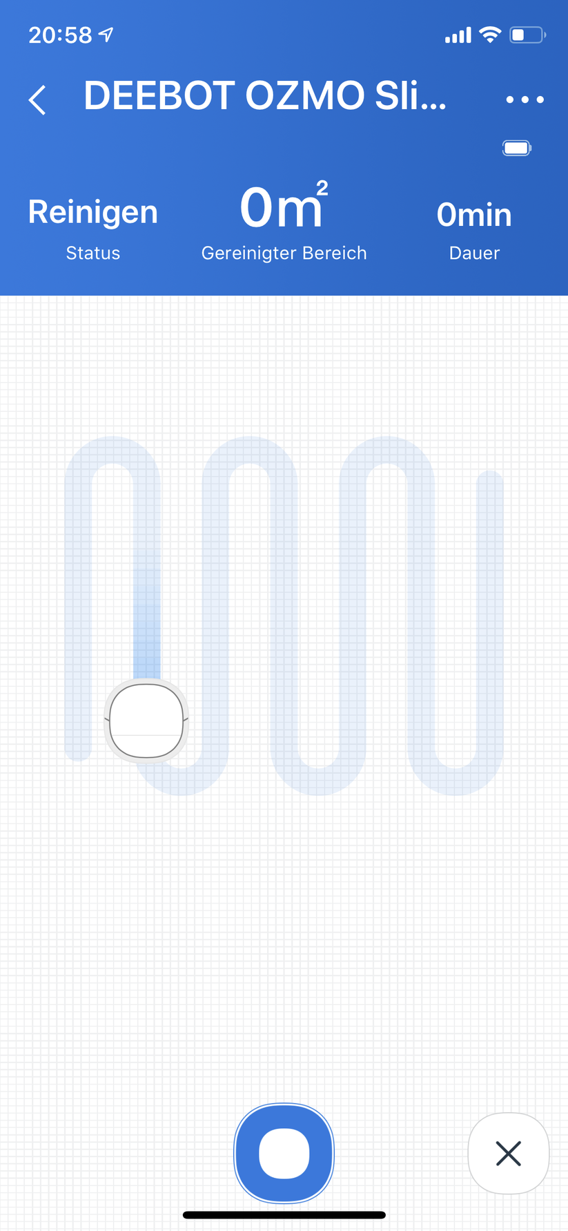 Während der Reinigung zählt der Roboter Werte wie m2, Zeit und Status