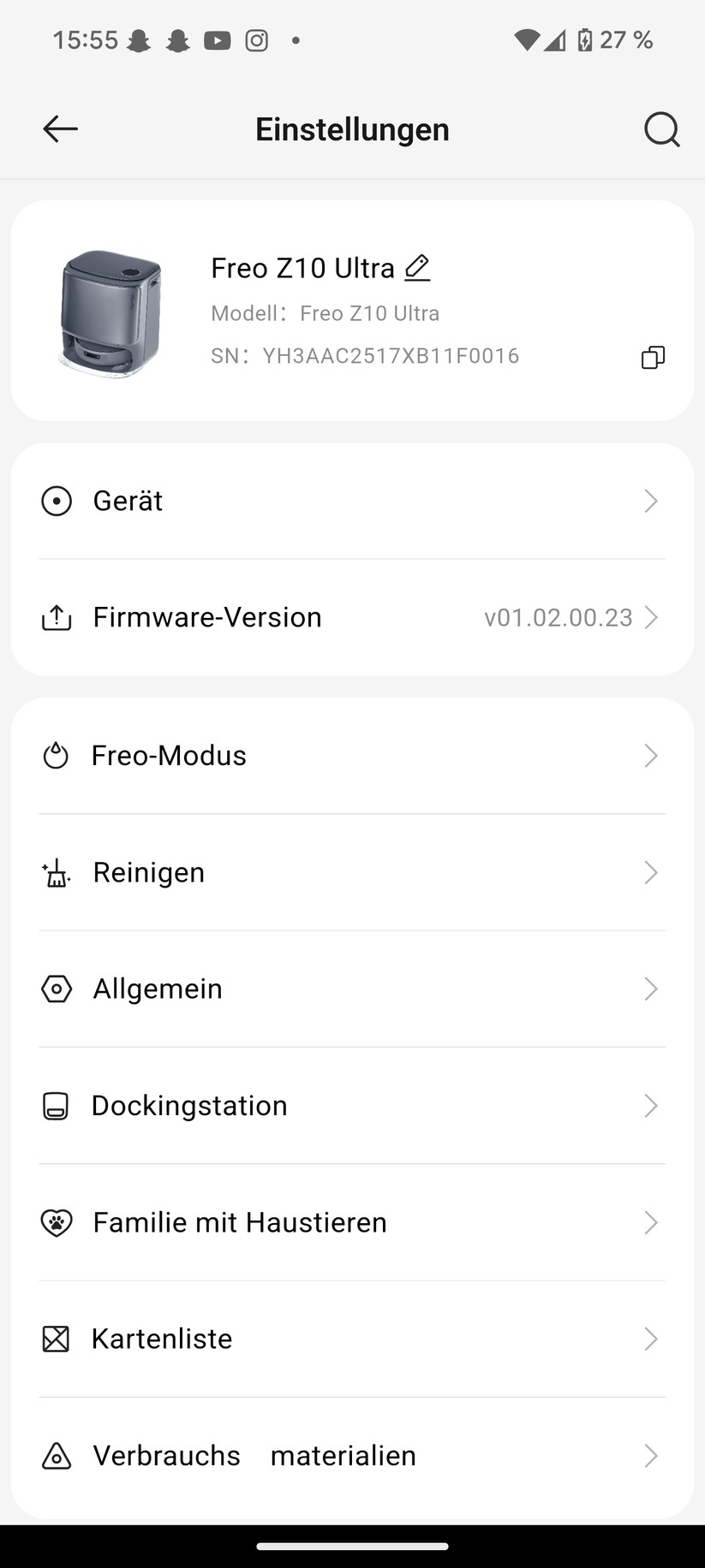 Narwal Freo Z10 Ultra – App